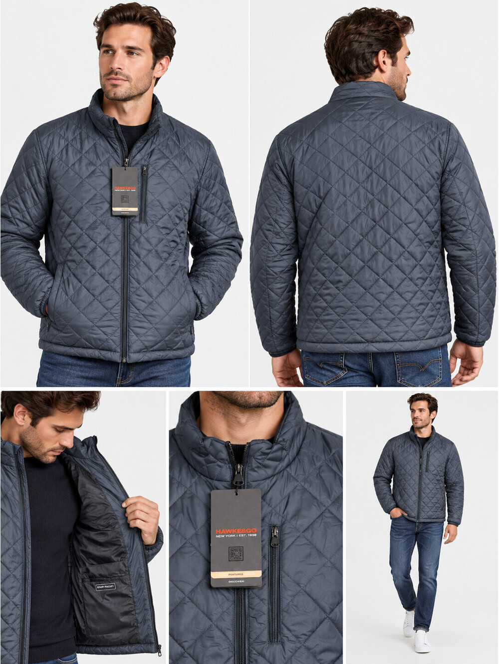 Hawke & Co Chelsea Jacket Men XXL Carbon Quilted Performance Full Zip NWT $100